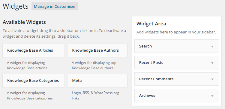 Optionen für das Wissensdatenbank-Widget