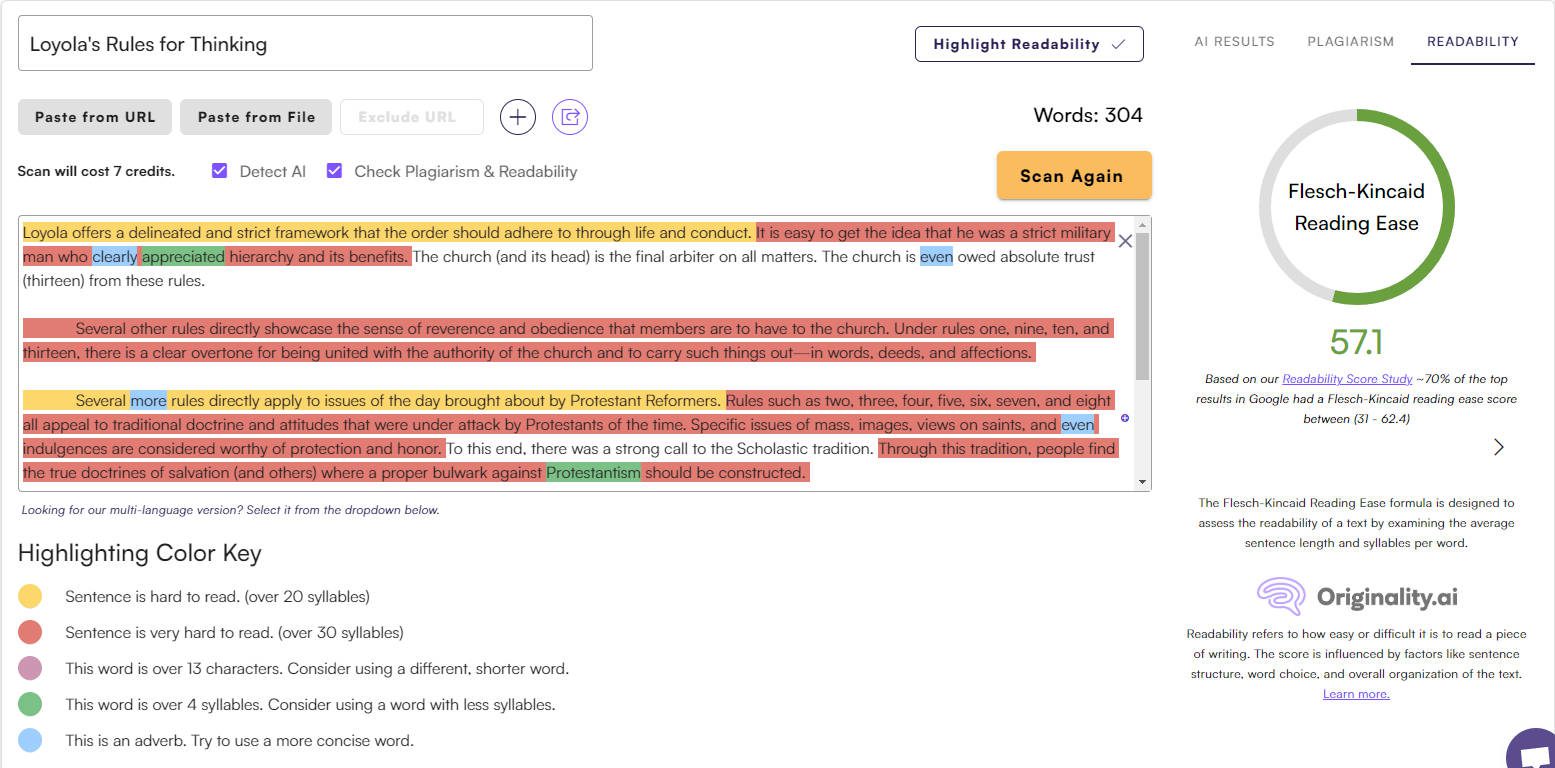 Detector de conteúdo AI - resultados de legibilidade