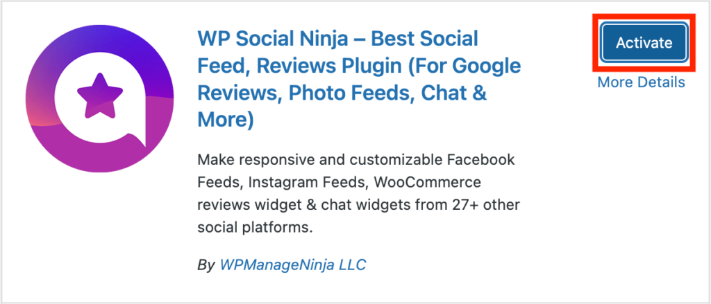 Adicionar feed do Instagram - Instale e ative o WP Social Ninja