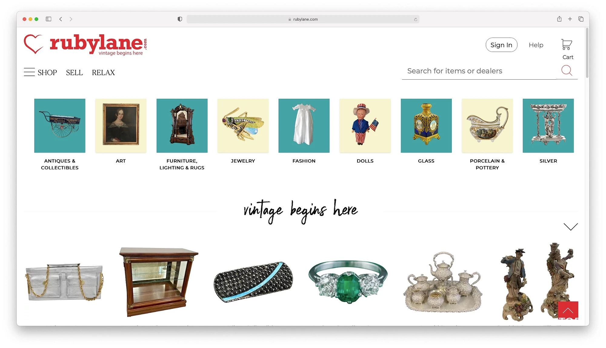 Homepage di Ruby Lane