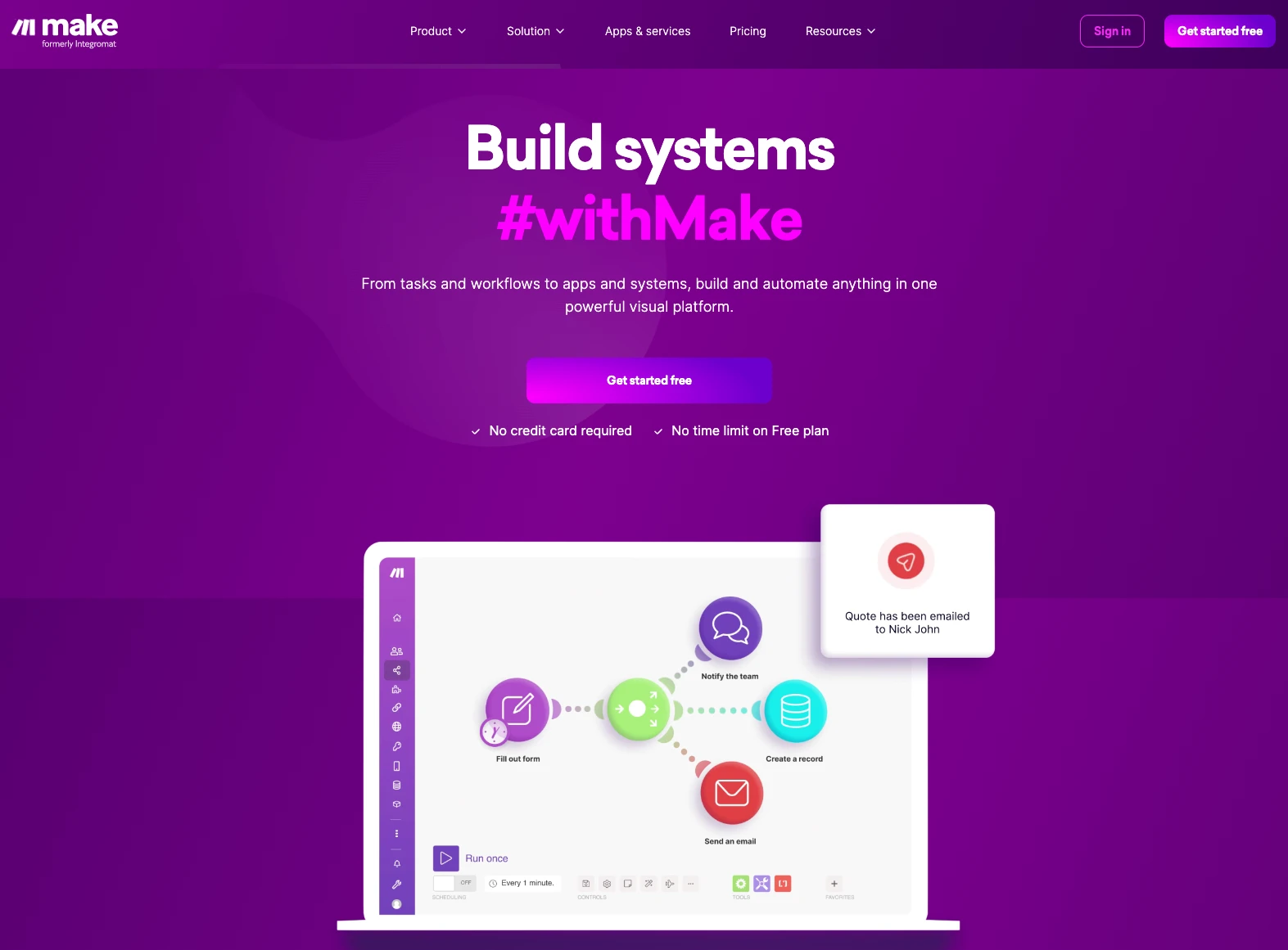 创建（以前的 Integromat）主页。