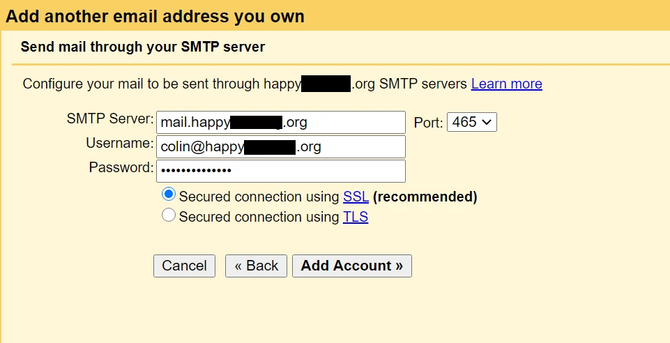 ป้อนข้อมูล SMTP