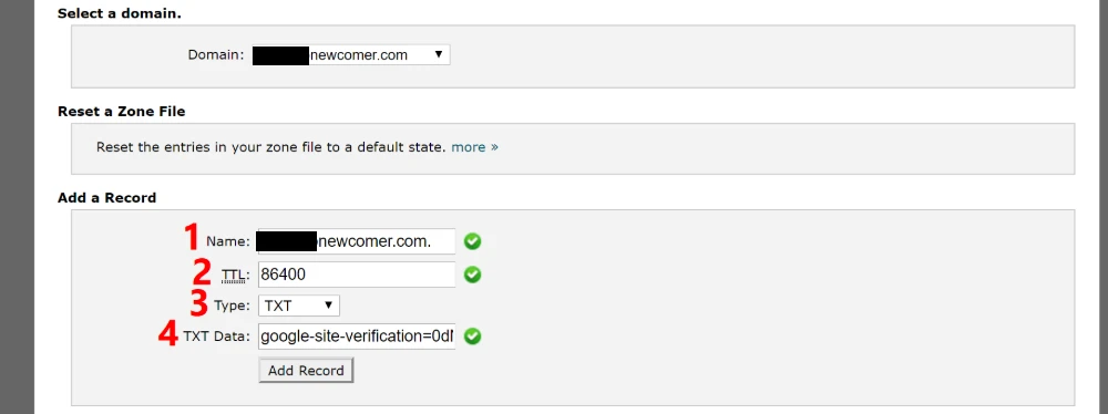 Aggiungi il record TXT al DNS