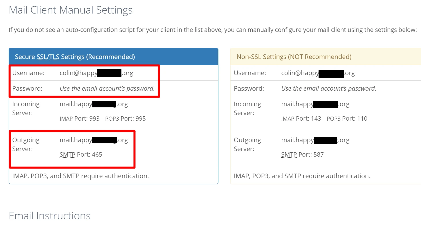 Détails SMTP dans Bluehost