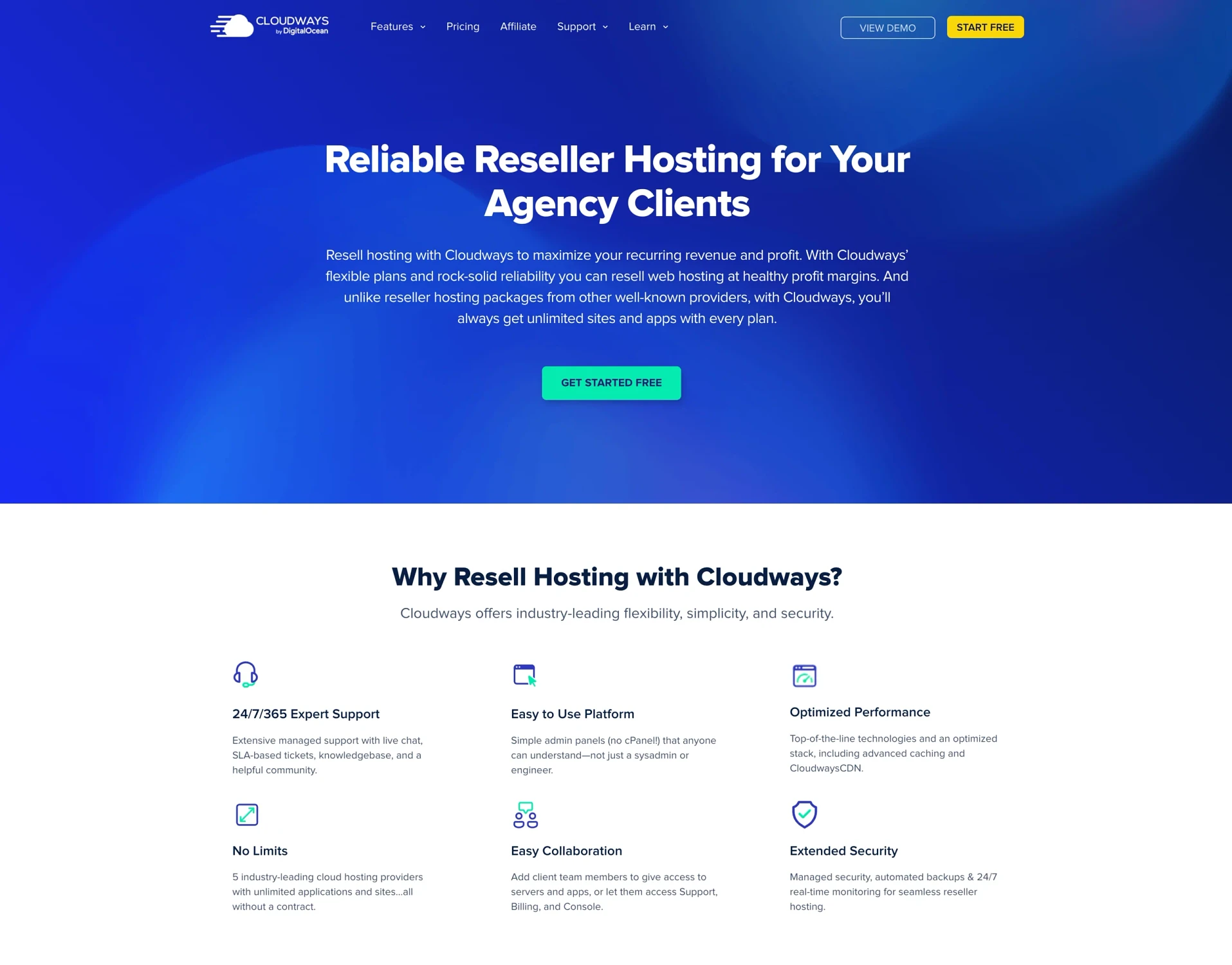 Pagina de găzduire a resellerilor Cloudways