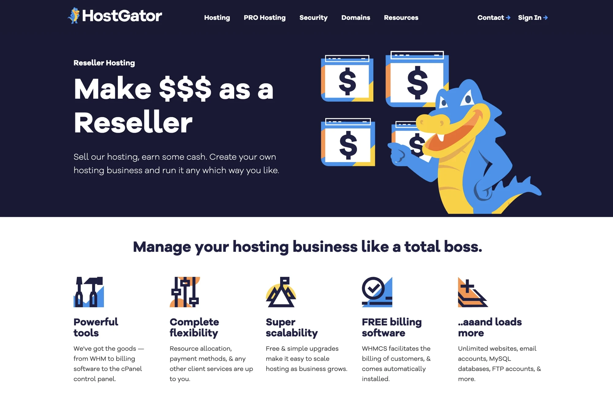 Halaman hosting reseller HostGator.