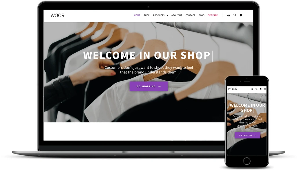 Demo WooCommerce Gratis Rife di desktop dan seluler.