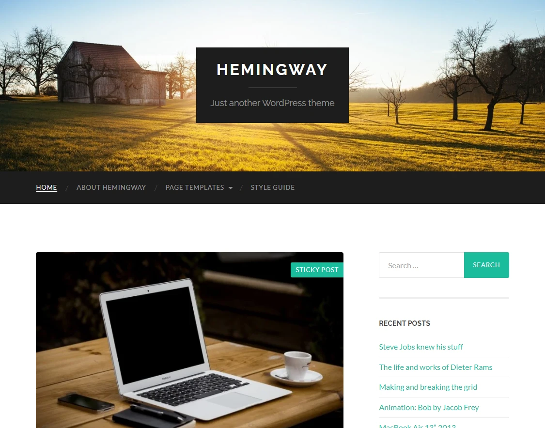 Um site para desktop construído com Hemingway.