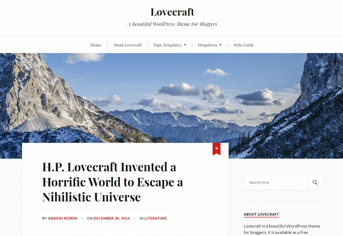 Un sitio web de escritorio creado con Lovecraft.