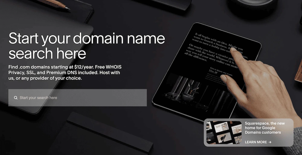 Страница поиска домена Squarespace Domains.