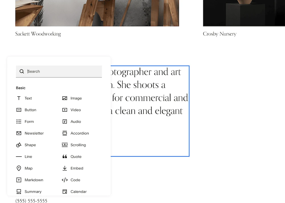 Der Squarespace-Site-Builder-Editor.