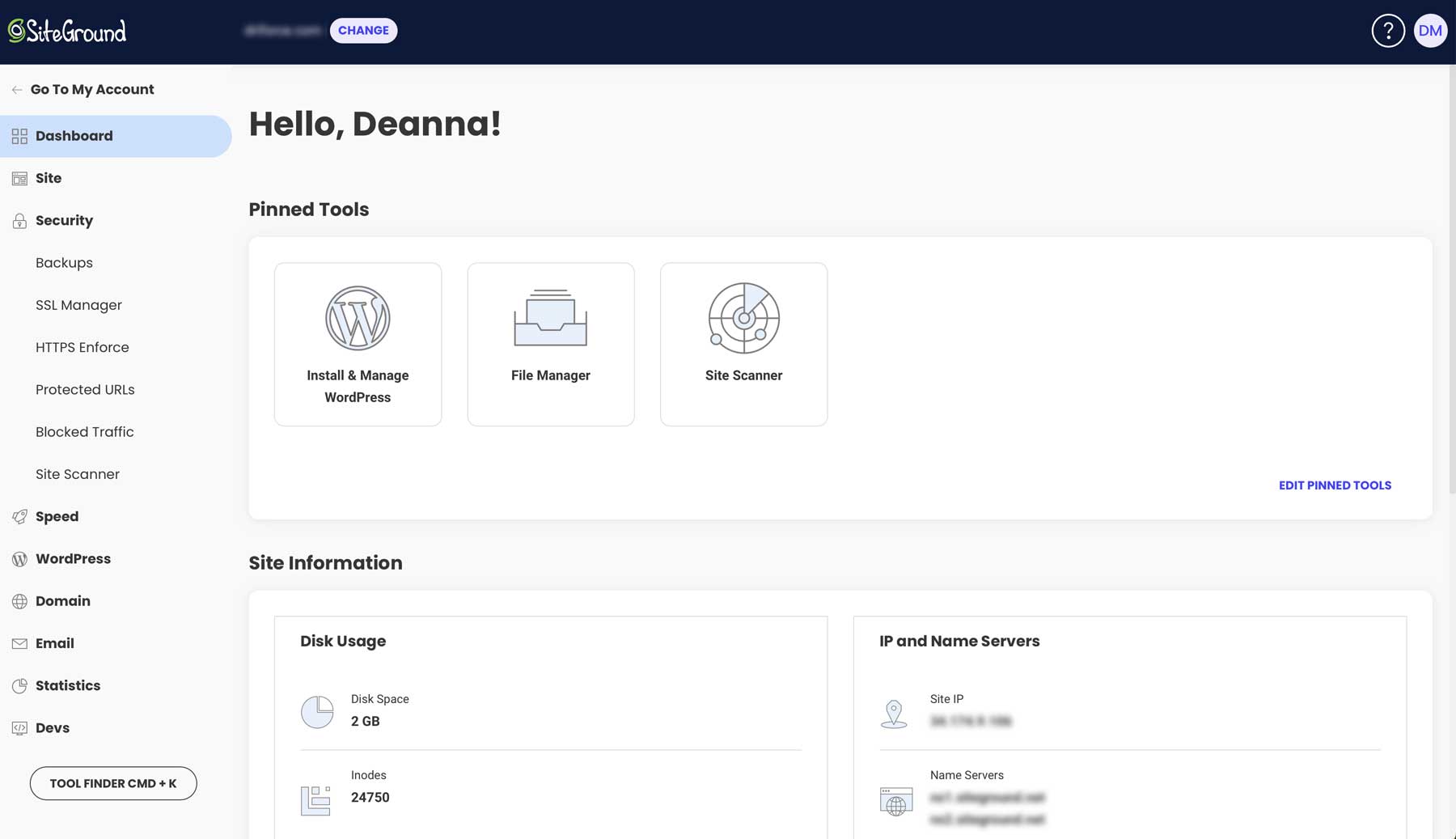 أدوات موقع SiteGround