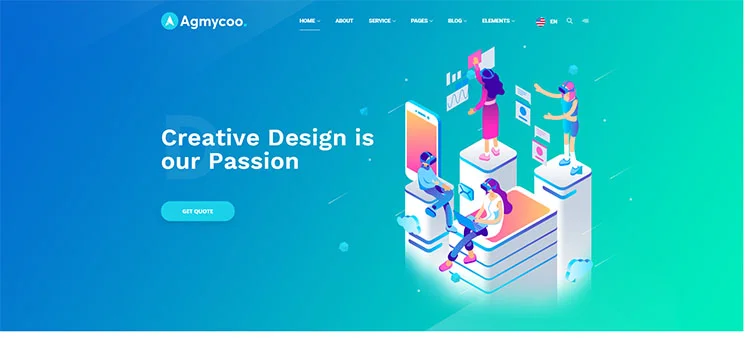 Agmycoo - Motyw WordPress dla kreatywnej agencji cyfrowej dla startupów izometrycznych