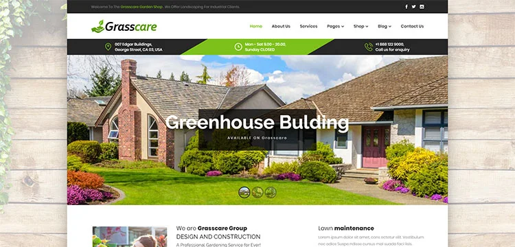 GrassCare – Thème WordPress réactif pour le jardinage et la pelouse