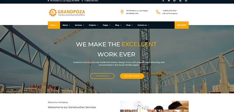 Grandpoza – Motyw WordPress dotyczący budownictwa