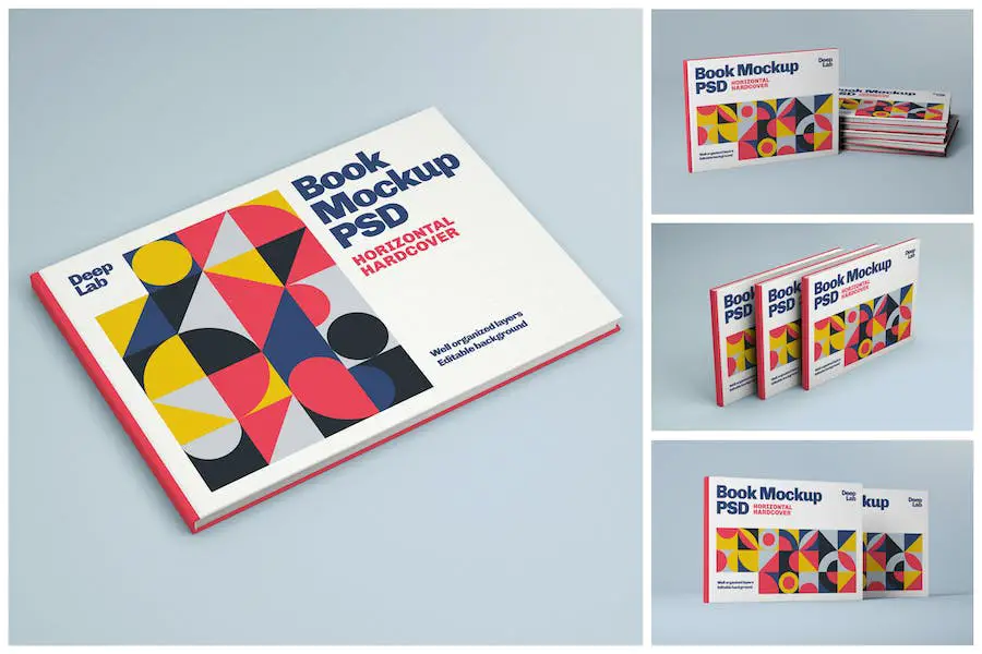 Set di mockup per copertina di libro orizzontale -