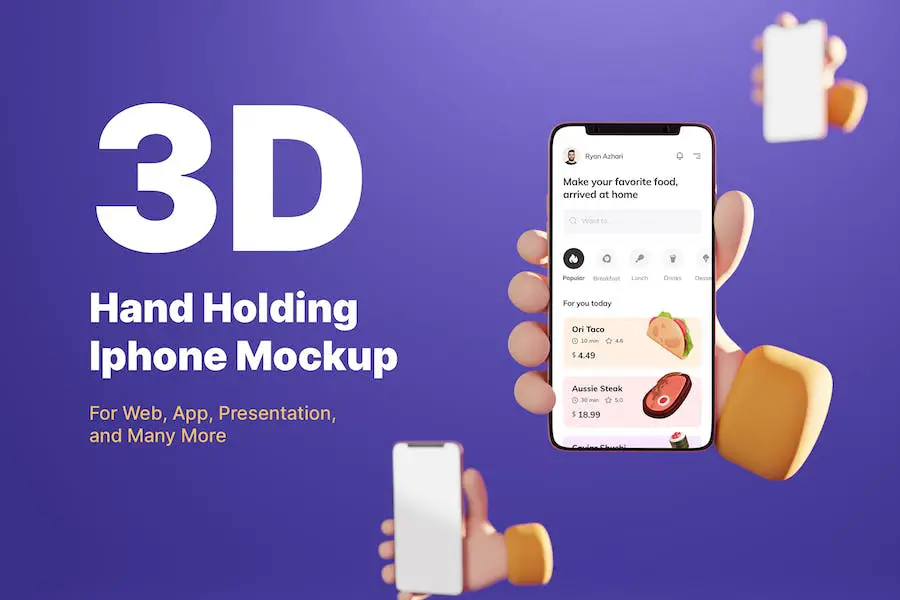 iPhone モックアップを持っている 3D ハンド -