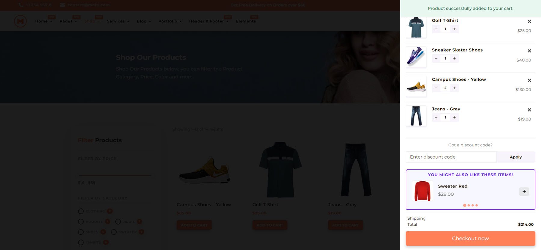 Popup contextuel du panier de commerce électronique Molti