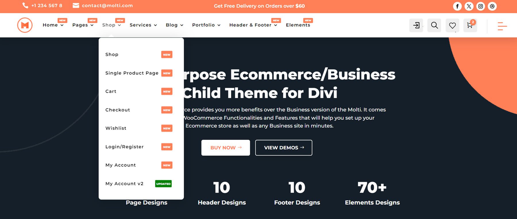 Molti Ecommerce Intestazione 9 Menu a discesa