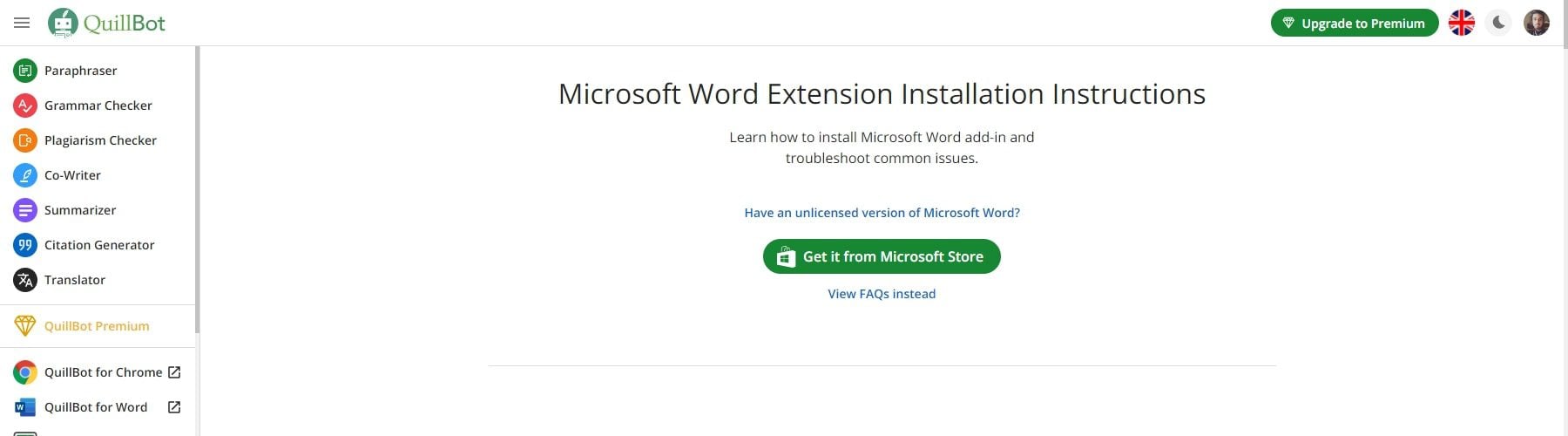 Extension Microsoft Word Quillbot AI