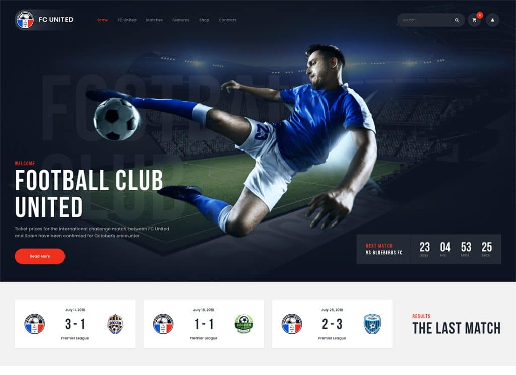 FC United - Tema de WordPress para fútbol, ​​fútbol y deportes