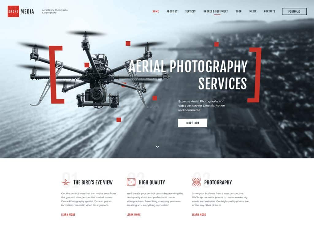 Drone Media - Tema de WordPress para fotografía y videografía aérea