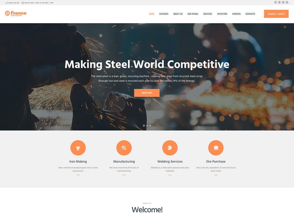 Franco — тема WordPress для сталелитейных и промышленных предприятий