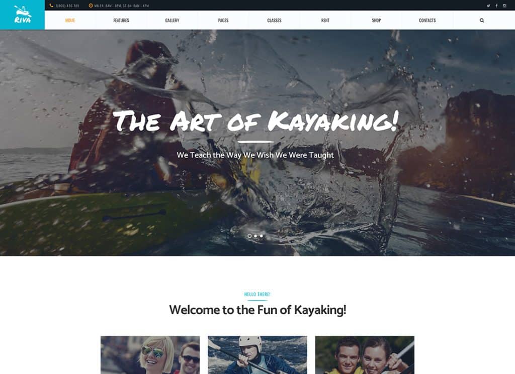 Kajakfahren, Paddeln, Wassersport und Outdoor-WordPress-Theme