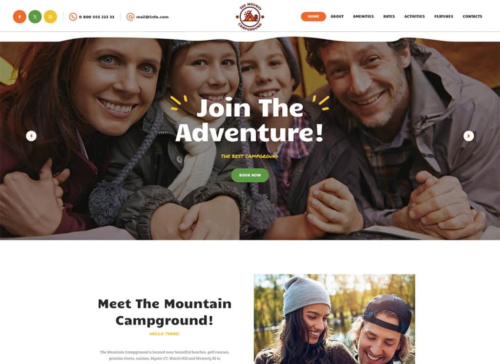 The Mounty - Tema WordPress para acampamento de caminhada e acampamento infantil