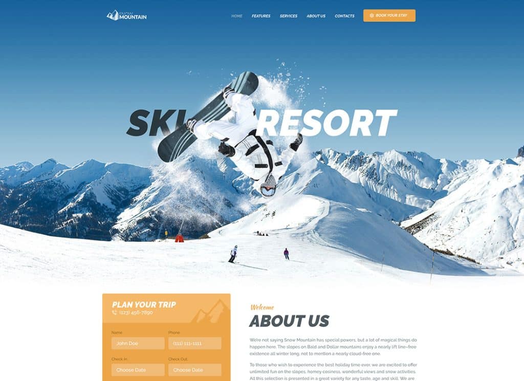 Motyw WordPress dla ośrodka narciarskiego i szkoły snowboardowej Snow Mountain