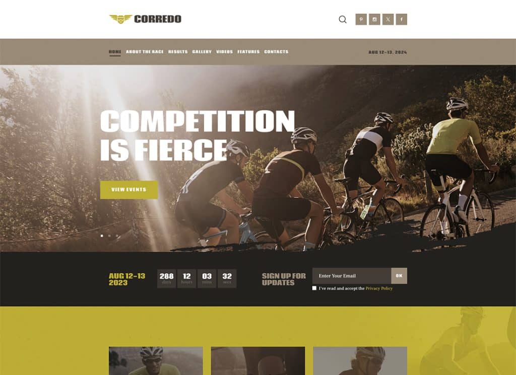 Corredo - Tema WordPress Balap Sepeda & Acara Olahraga