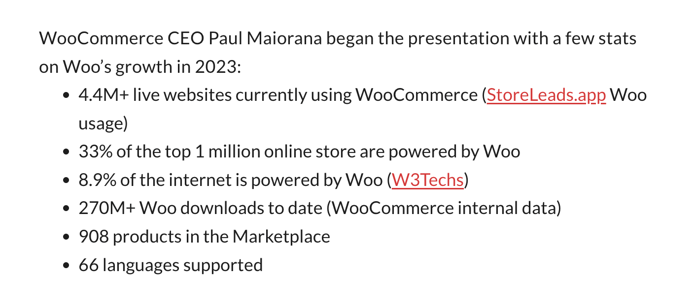 Woo CEO'su Pail Maiorana'dan WooCommerce istatistikleri.