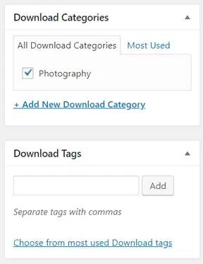 edd categorias e tags de download digital