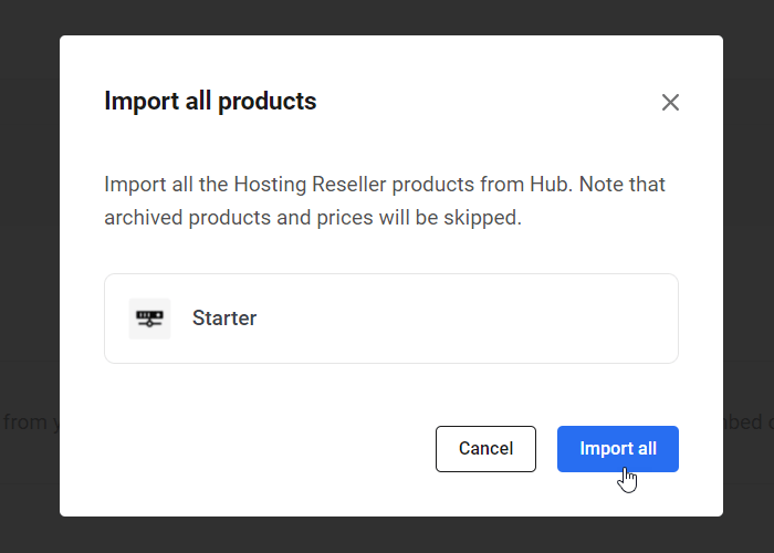 Hub-Client: Produkte in Reseller importieren