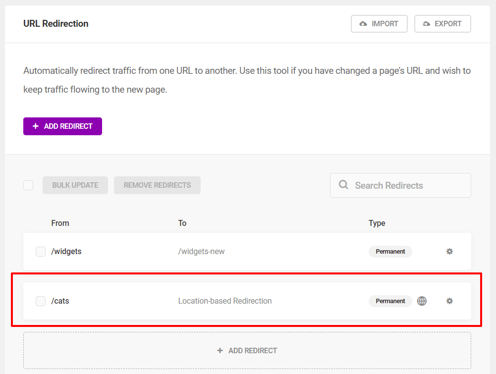 Lista de redirecionamento de URL SmartCrawl