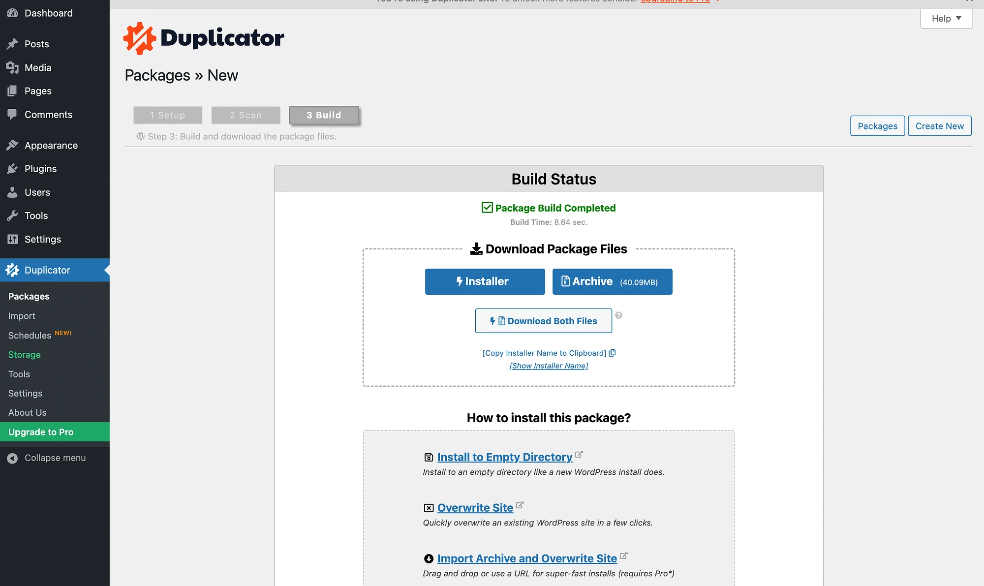 Status pembuatan duplikator.