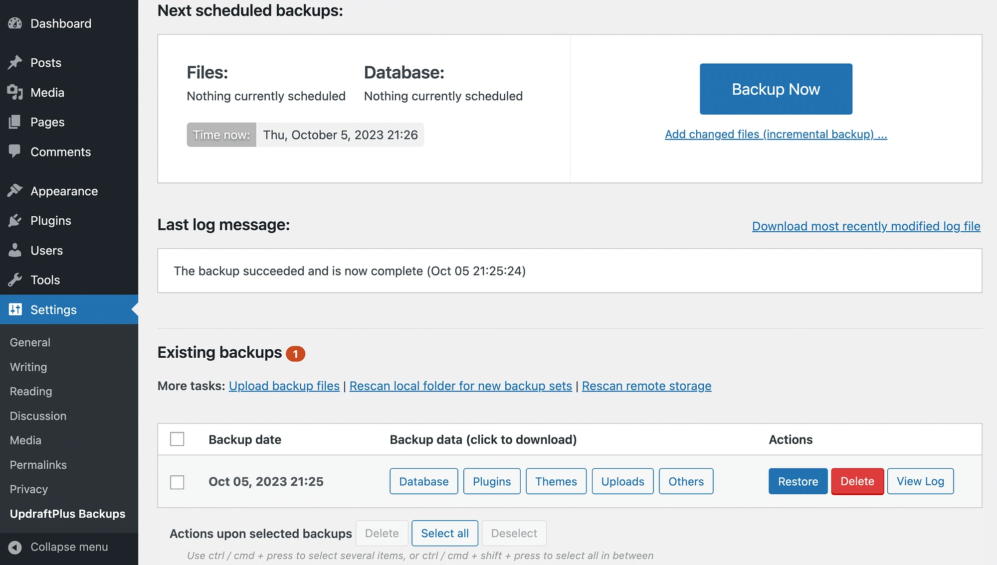 การกู้คืนไฟล์ด้วย UpdraftPlus กับ Duplicator