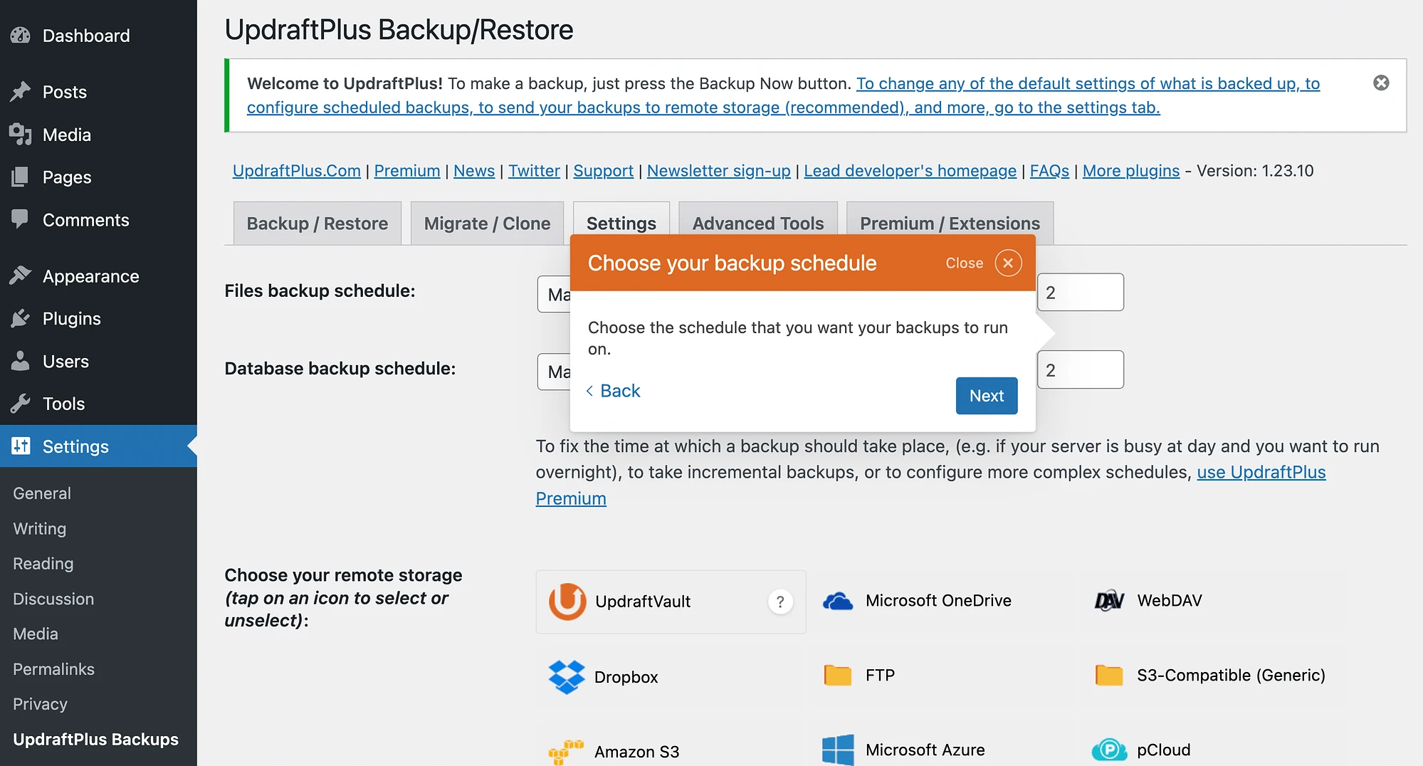 Agendamentos de backup em UpdraftPlus vs Duplicator.