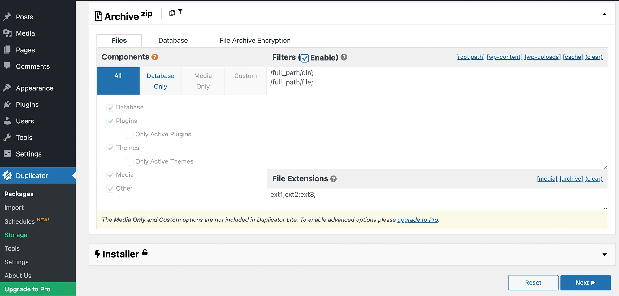 Comparando UpdraftPlus vs Duplicator com filtragem.