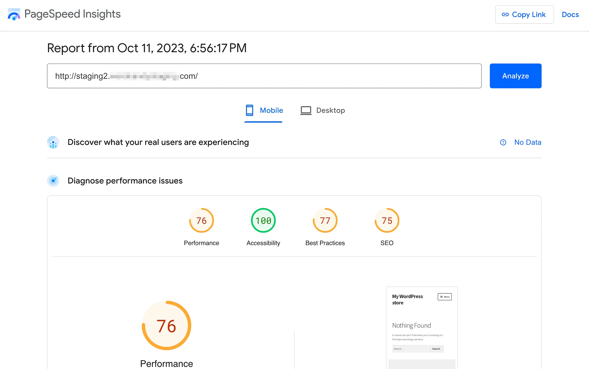 คะแนนประสิทธิภาพพื้นฐานสำหรับไซต์การแสดงละคร WordPress