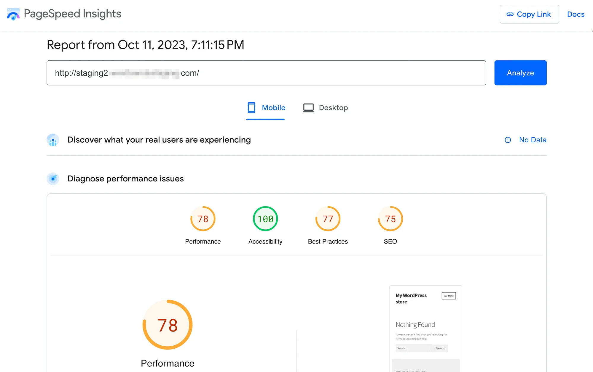 smush 網站的 PageSpeed Insights 得分。