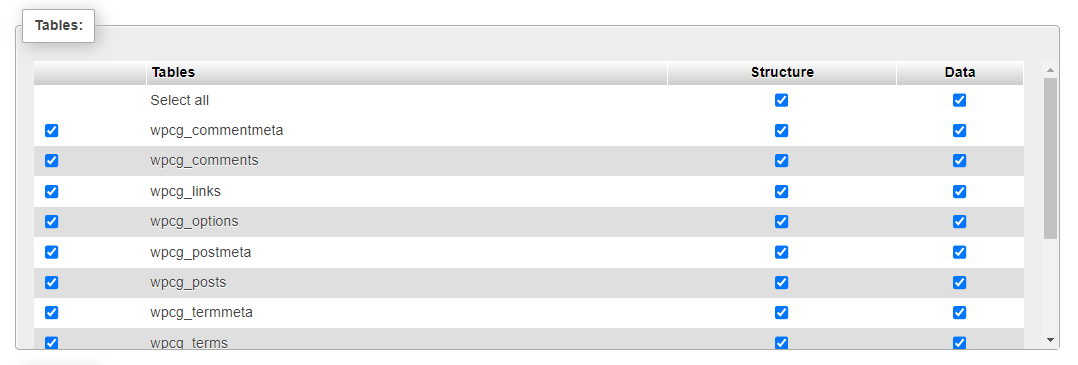 Tiene dos opciones para exportar su base de datos: Rápida o Personalizada.