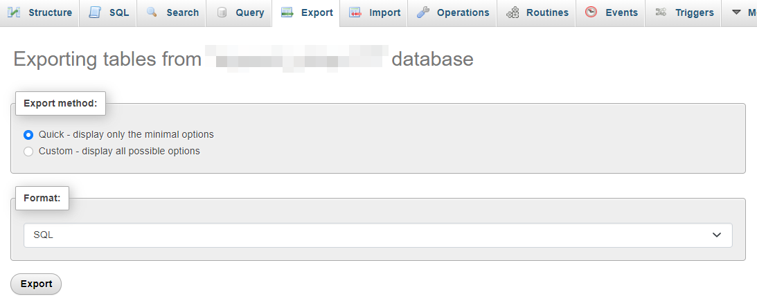 Ahora que sabe qué base de datos y tablas desea descargar, puede navegar a la pestaña Exportar.