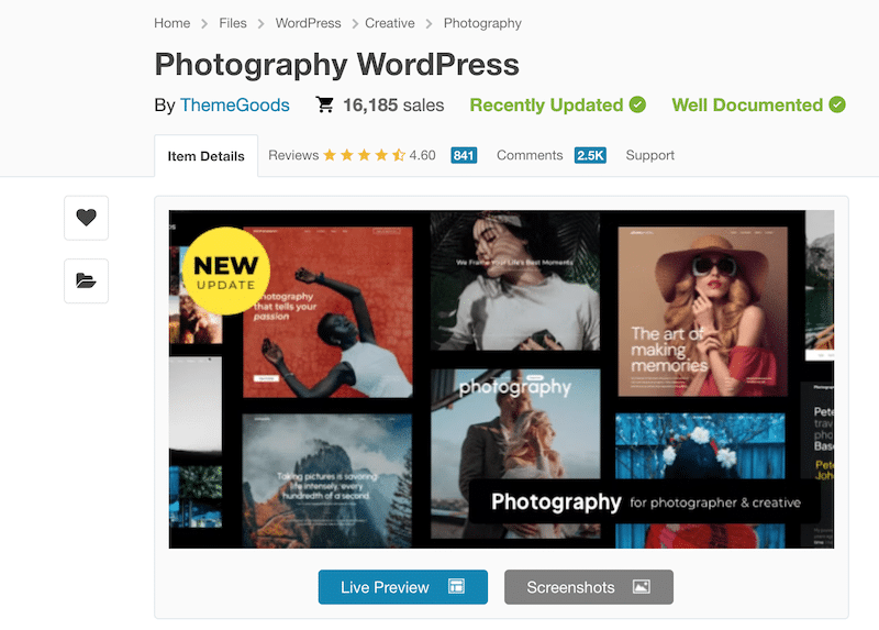 موضوع التصوير الفوتوغرافي في WordPress - المصدر: Photography WordPress