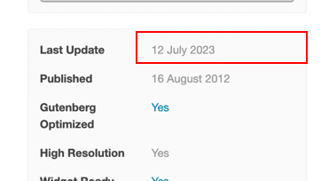 Exemple de date de « dernière mise à jour » - Source : ThemeForest