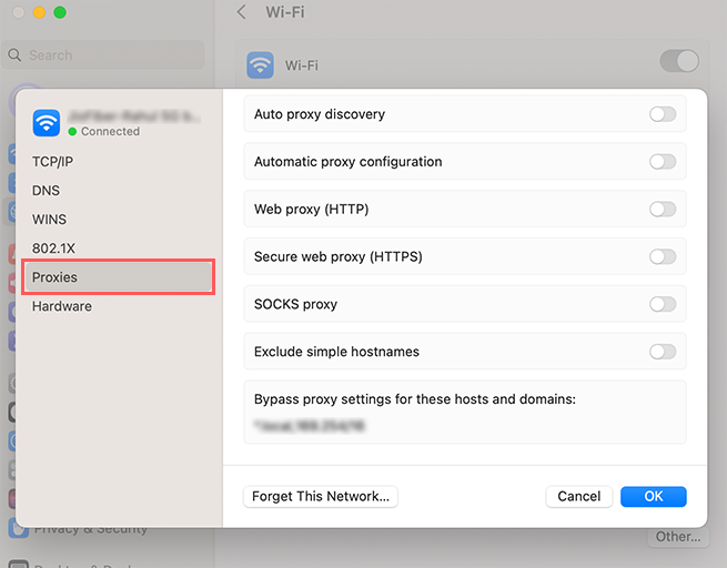 disable proxy settings mac