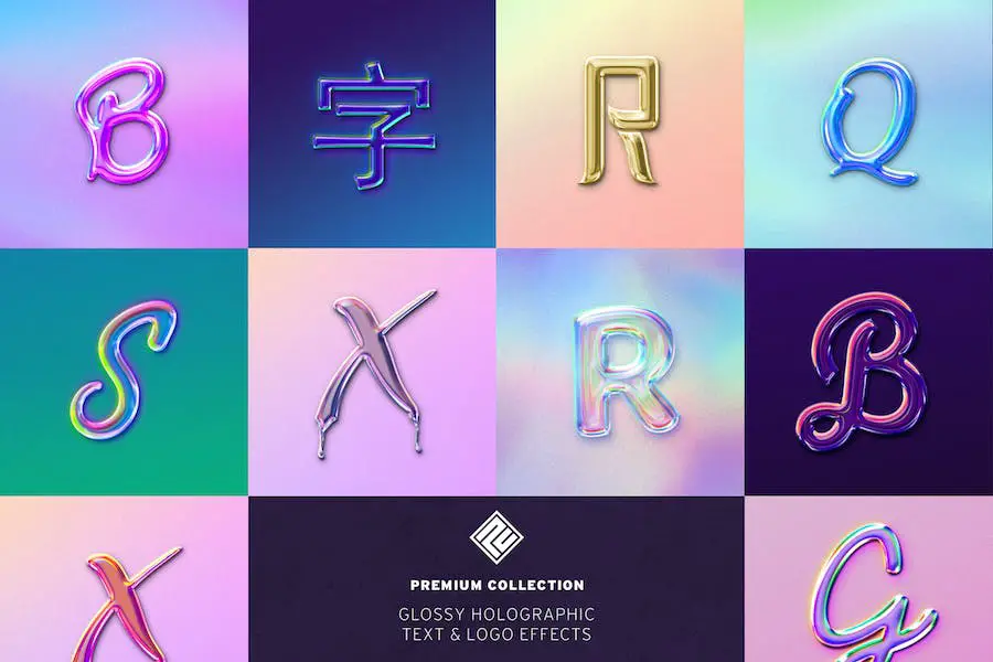 Effets de texte et de logo holographiques brillants -