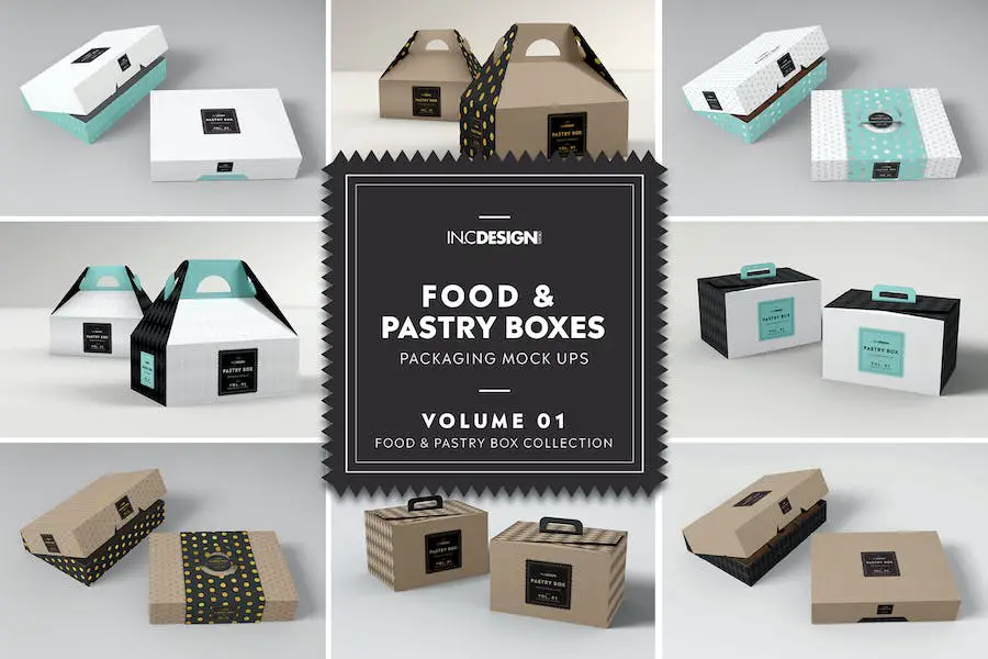 Cajas de repostería para alimentos Vol.1: Mockups de empaques -