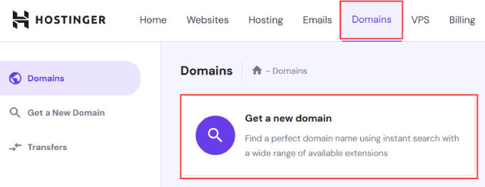 Hostinger get a domain