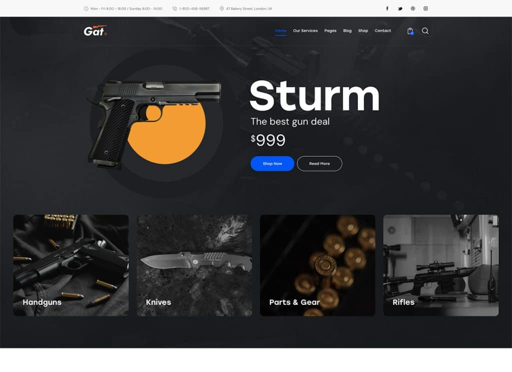 Gat - 銃と武器ストアの WordPress テーマ